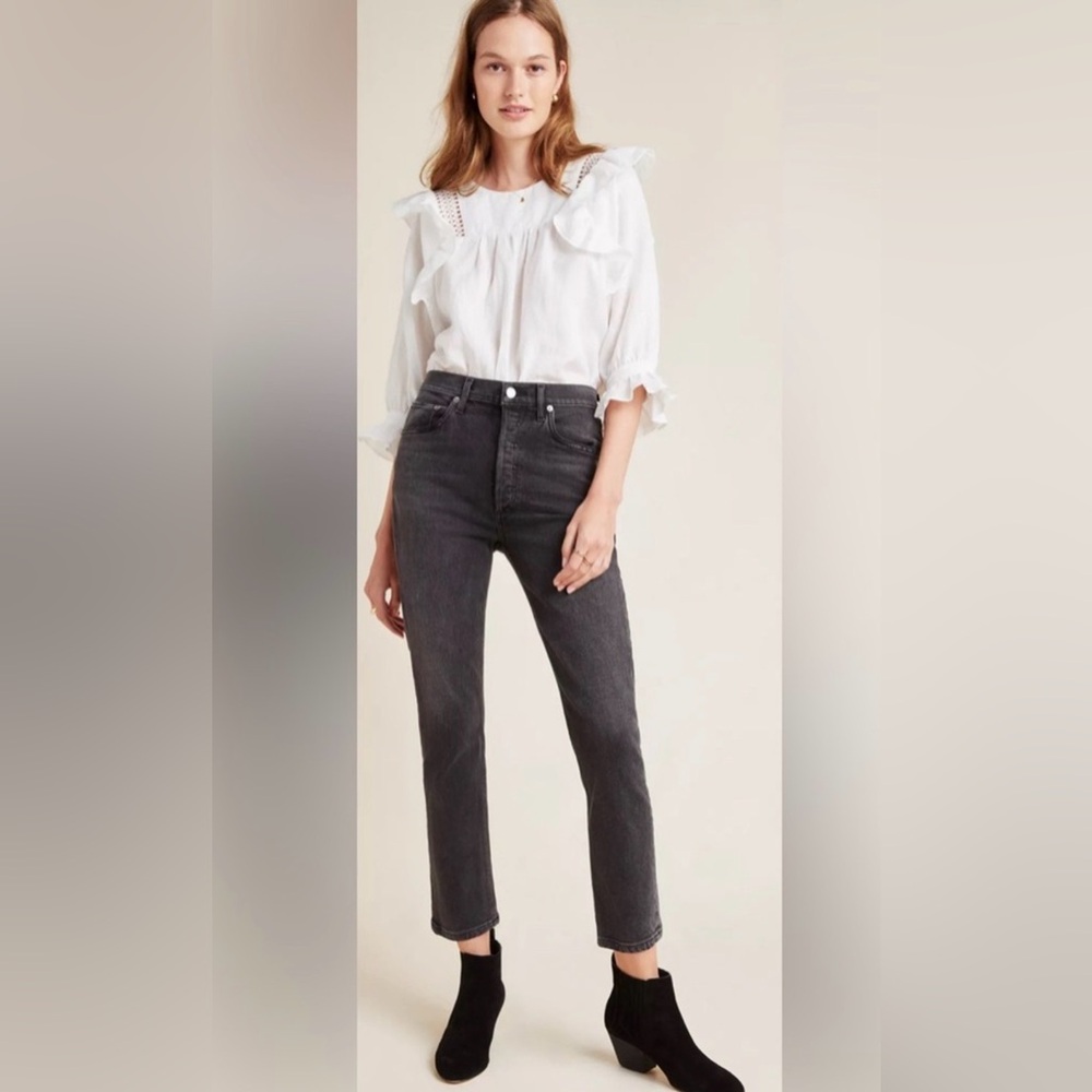 AGOLDE Riley high waist straight leg crop black button fly jeans, women size 31